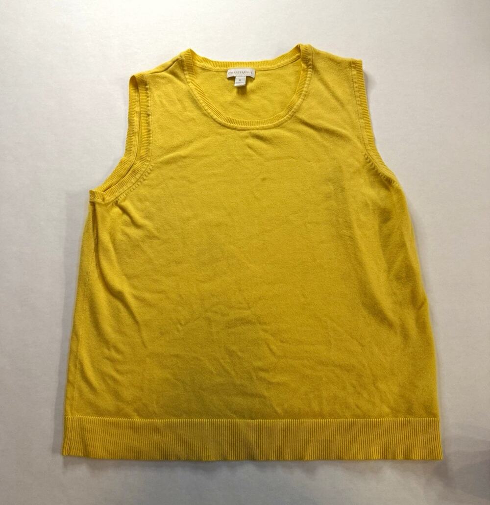 Charter Club Women's Knit Sweater Vest Scoop Neck Ribbed Trim Yellow XL